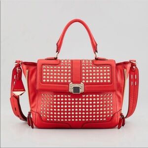 Rebecca Minkoff Red Italian Leather Studded Satchel Crossbody Bag Like New